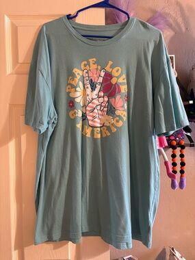 Peace Love America Graphic Tee - Light Blue